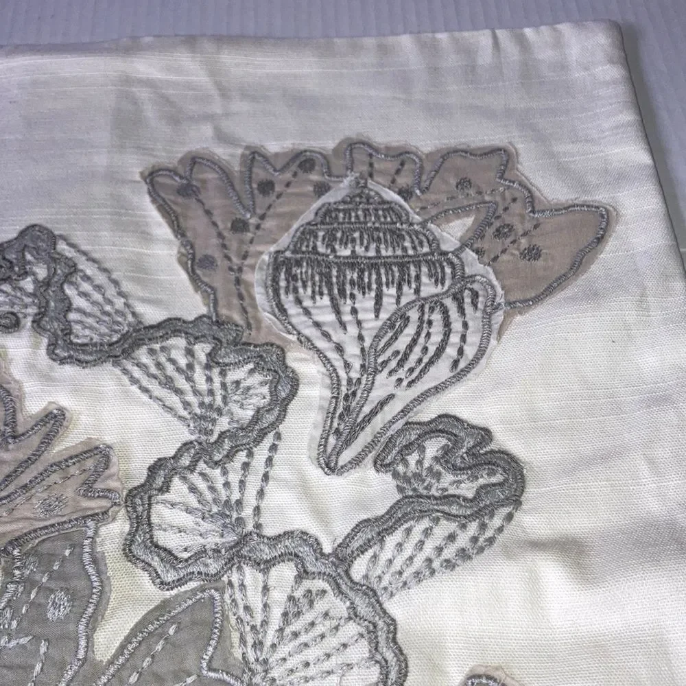POTTERY BARN Nautical Beach Embroidered Coral Seashell Pillow Cover 20 x 20 inch